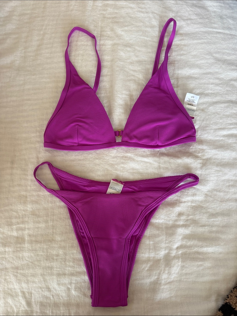 L*Space Purple Ribbed Triangle Bikini Set - Women Swim